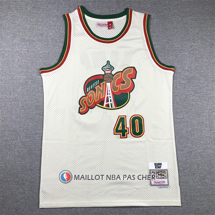 Maillot Seattle Supersonics Shawn Kemp NO 40 Mitchell & Ness Chainstitch Creme